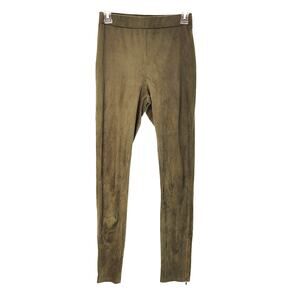 Forever 21 Faux Suede Pull-On Skinny Pants Mid Rise Ankle Zip Green Womens S